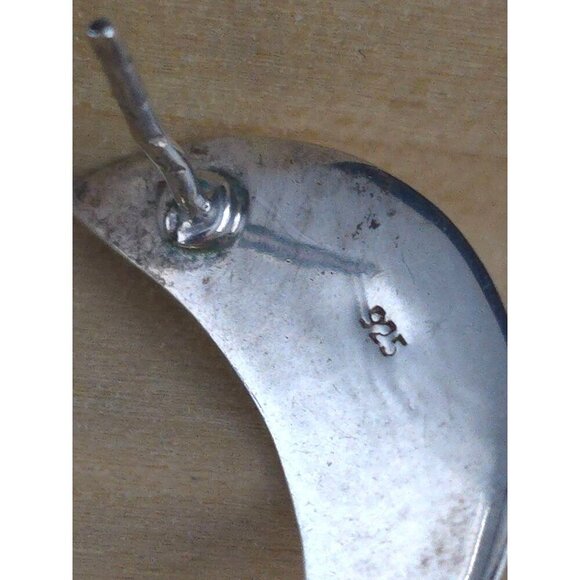 Vintage Sterling Silver Crescent Moon & Star Dangle Artisan Celestial Earrings - Picture 5 of 6